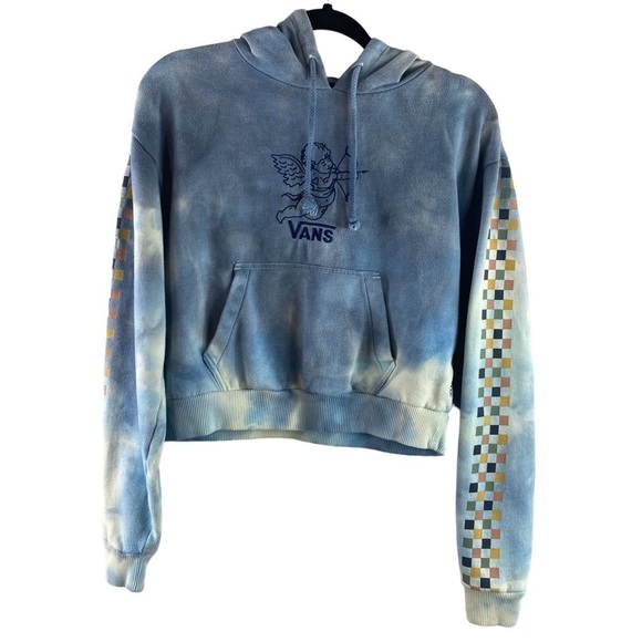 Vans Blue Tie Dyed Cropped Hoodie Sweatshirt with Cupid - Picture 1 of 7